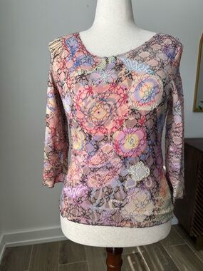 Multicolor Floral Lace Sheer Blouse - Women